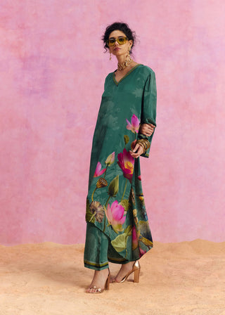 Green Luciana Kaftan And Pants by Kalista, available on Indiaspopup.com