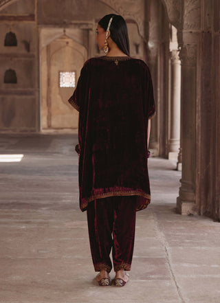 Zohra Maroon Kaftan And Pants by Kalista available on Indiaspopup