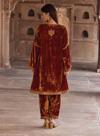 Anam Golden Brown Kaftan And Pants by Kalista available on Indiaspopup