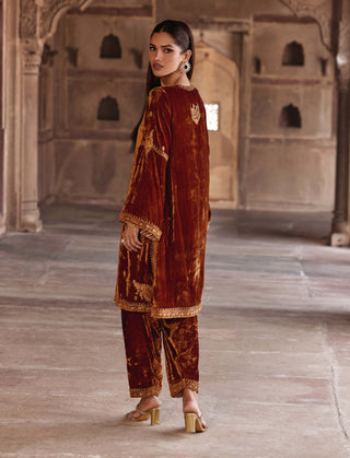 Anam Golden Brown Kaftan And Pants by Kalista available on Indiaspopup