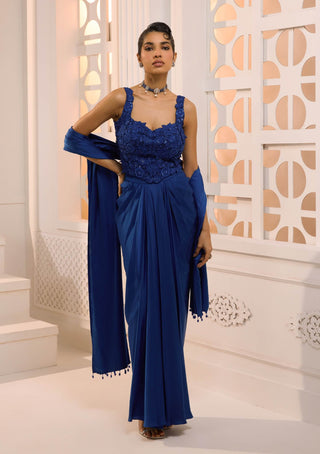 Indira sapphire draped skirt and top set