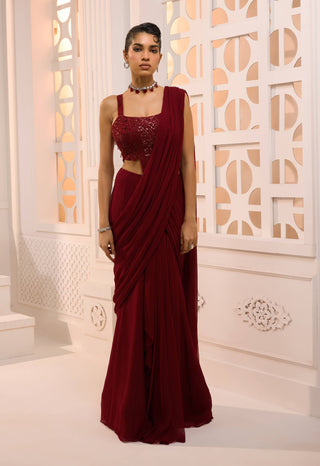 Ruhani ruby drape sari and blouse