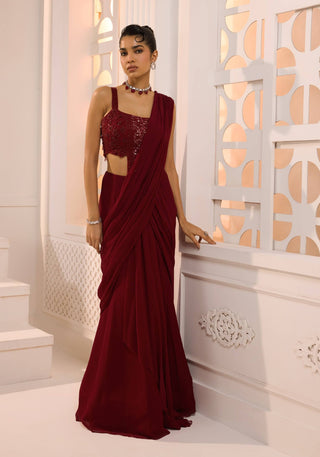 Ruhani ruby drape sari and blouse