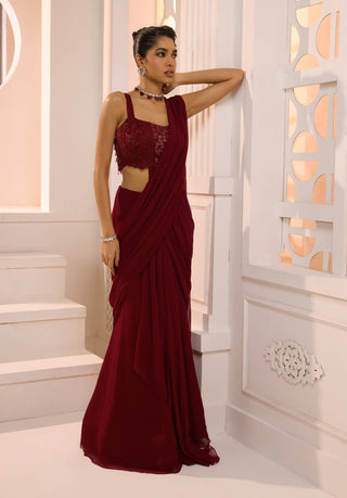 Ruhani ruby drape sari and blouse