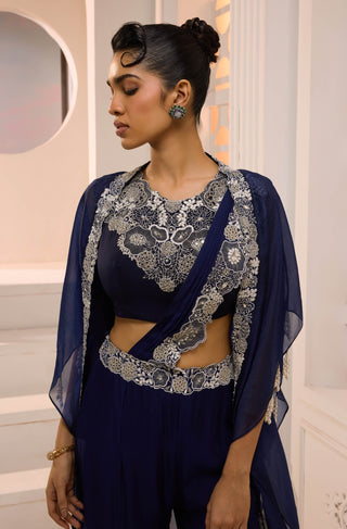 Zareen navy cape set