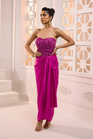 Alya fuchsia corset and draped skirt