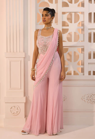 Ziya baby pink corset pant and drape set