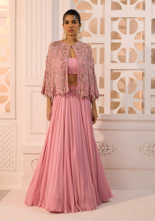 Nayantara rose bustier skirt and cape set