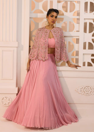 Nayantara rose bustier skirt and cape set