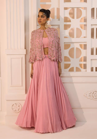 Nayantara rose bustier skirt and cape set