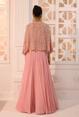 Nayantara rose bustier skirt and cape set