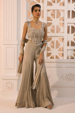 Inara silver gray corset and flared pant set