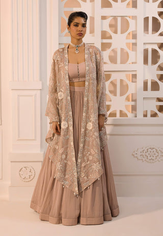 Layla taupe pink bustier skirt and cape set