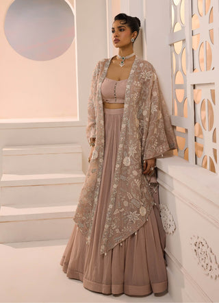 Layla taupe pink bustier skirt and cape set