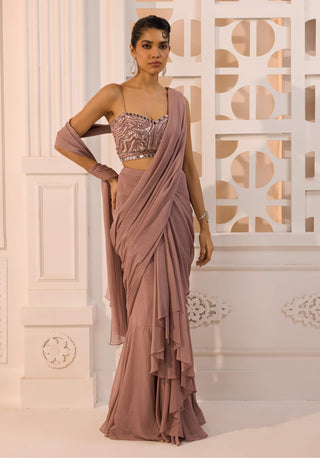 Ezra mauve pre draped sari and blouse