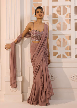Ezra mauve pre draped sari and blouse