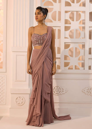 Ezra mauve pre draped sari and blouse
