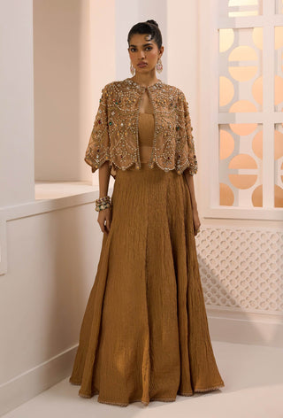 Ziva antique gold cape and tissue skirt set