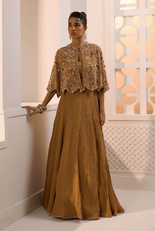 Ziva antique gold cape and tissue skirt set