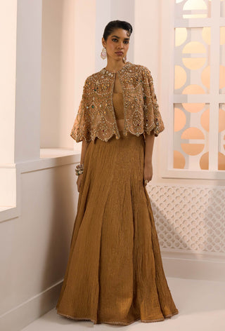 Ziva antique gold cape and tissue skirt set