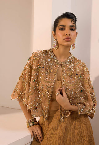 Ziva antique gold cape and tissue skirt set