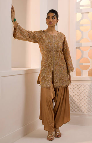 Aafreen gold jacket and dhoti pant set