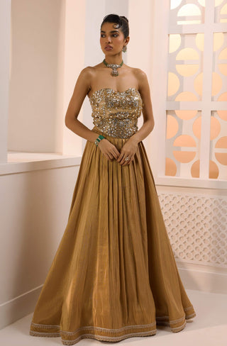 Shaheen gold corset and lehenga