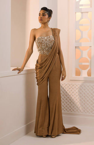 Zena bronze corset pant and drape set