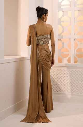 Zena bronze corset pant and drape set