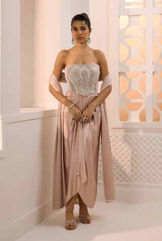 Amara blush corset tulip skirt and dupatta set