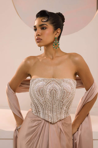 Amara blush corset tulip skirt and dupatta set