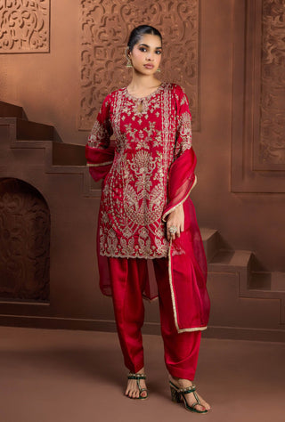 Padma jyoti red kurta and farsi salwar set