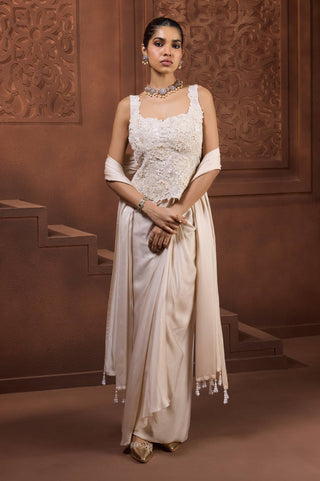 Indra jaal ivory corset dhoti skirt and dupatta set