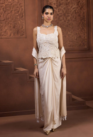 Indra jaal ivory corset dhoti skirt and dupatta set