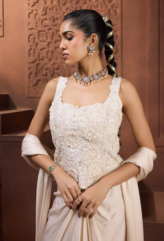 Indra jaal ivory corset dhoti skirt and dupatta set