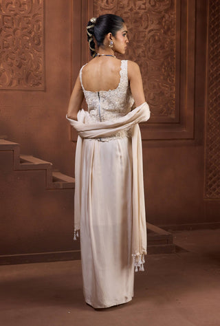 Indra jaal ivory corset dhoti skirt and dupatta set