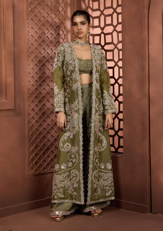 Nandini olive green jacket blouse and pant set