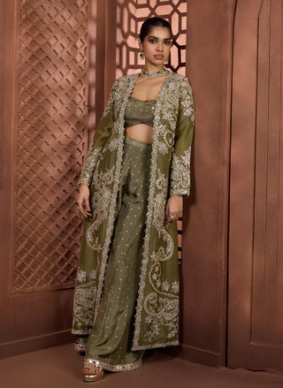 Nandini olive green jacket blouse and pant set
