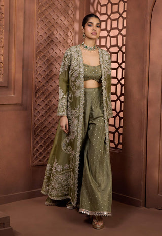 Nandini olive green jacket blouse and pant set