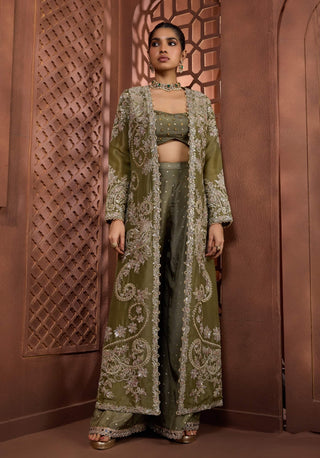 Nandini olive green jacket blouse and pant set