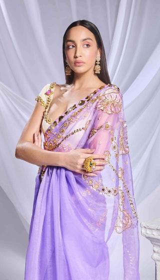 Lavender Love Potion Sari And Blouse by Papa Don'T Preach By Shubhika, available on Indiaspopup.com