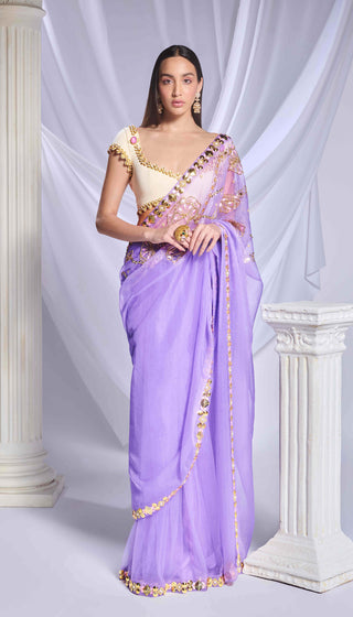 Lavender Love Potion Sari And Blouse by Papa Don'T Preach By Shubhika, available on Indiaspopup.com