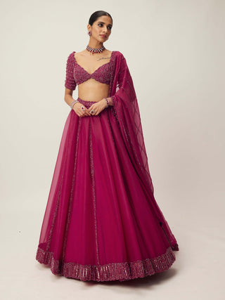 Ruby red organza lehenga set