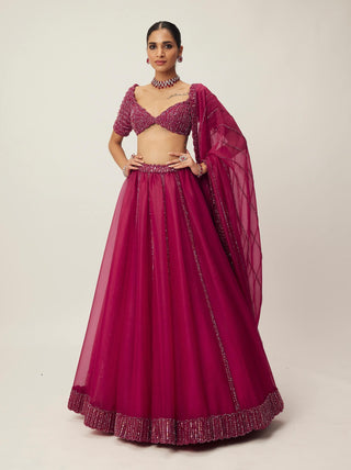 Ruby red organza lehenga set