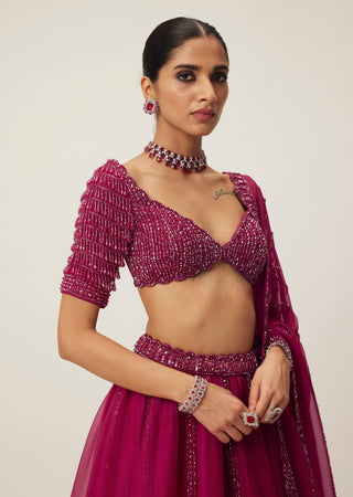 Ruby red organza lehenga set