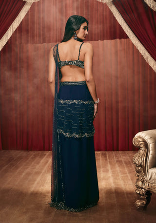 Lenore blue drape sari and blouse