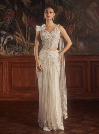 Leo ivory draped sari and blouse