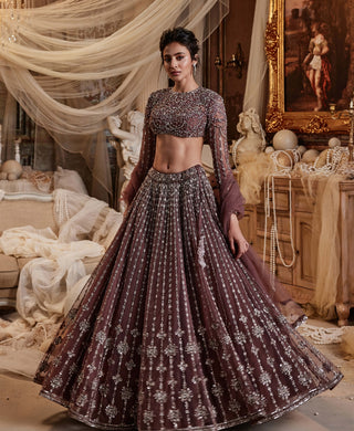 Liana Wine Lehenga Set by Roqa, available on Indiaspopup.com