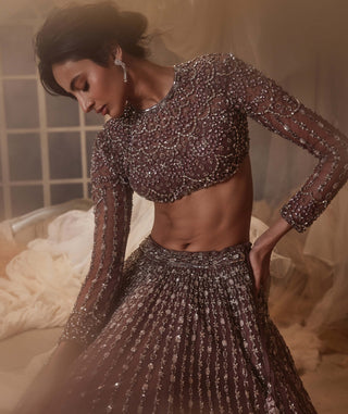 Liana Wine Lehenga Set by Roqa, available on Indiaspopup.com