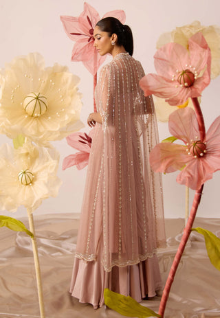 Roqa-Lobelia Dusty Pink Gown And Cape-INDIASPOPUP.COM